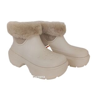 Crocs Stomp Lined Boots Faux Fur Trimmed US Men's 9 Women Size 11 Stucco